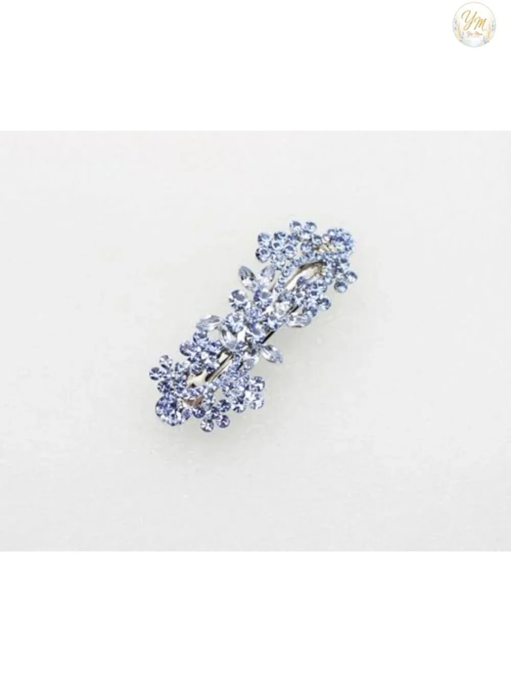 Light Blue Rhinestone Crystal Flower Hair Barrette Clip Rhodium Plated Alloy